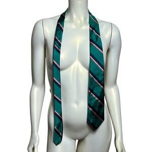 Vintage Christian Dior Teal Blue Pink Striped All Silk Neck Tie Made in USA